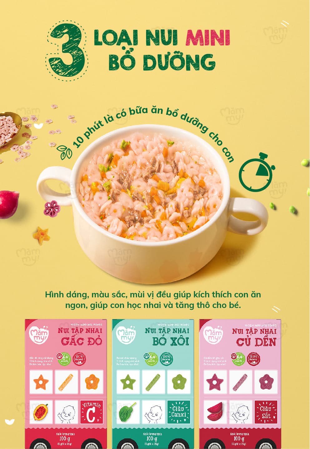 Nui bó xôi mini tập nhai - Hộp 100g 5