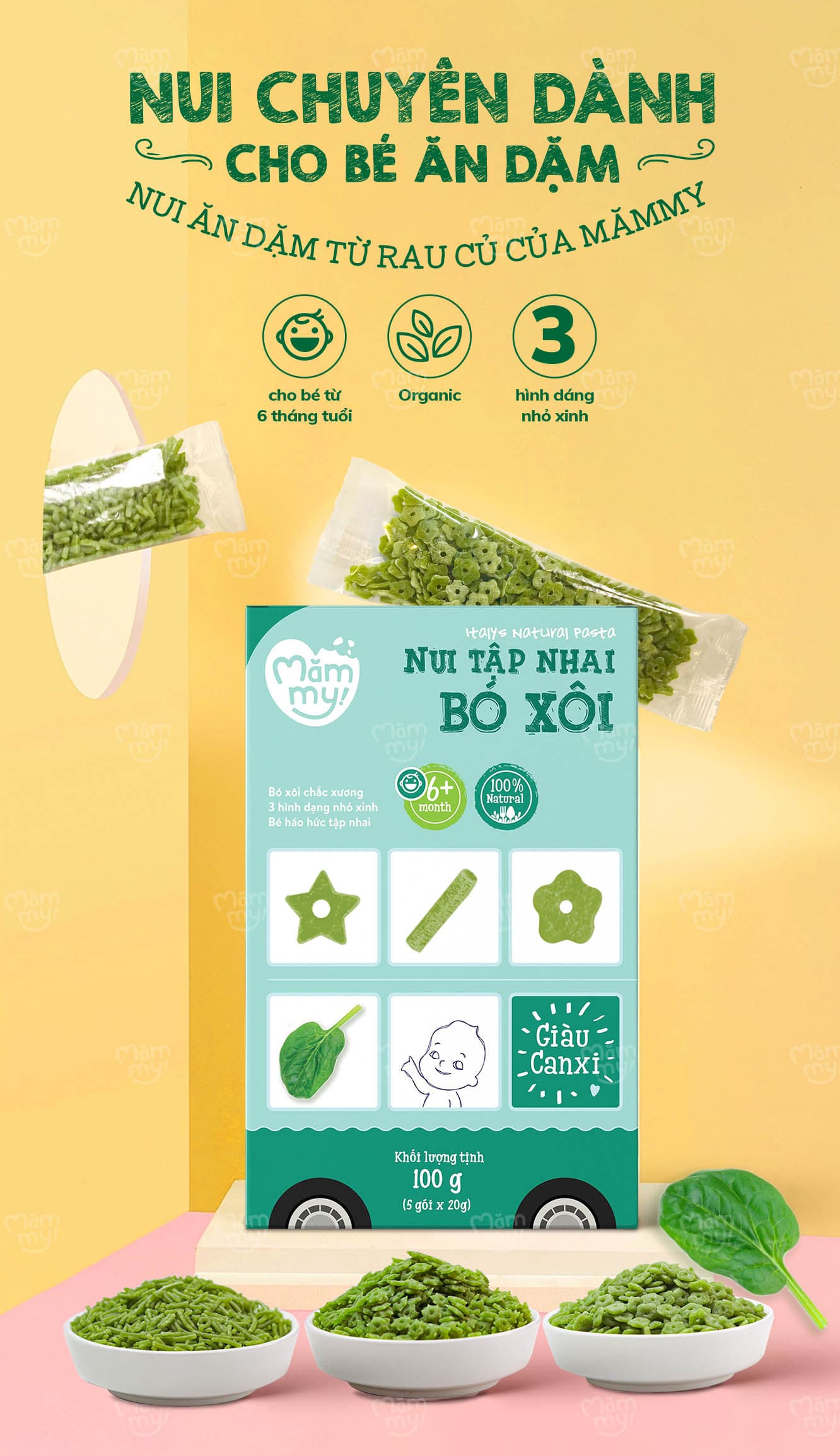 Nui bó xôi mini tập nhai - Hộp 100g 2