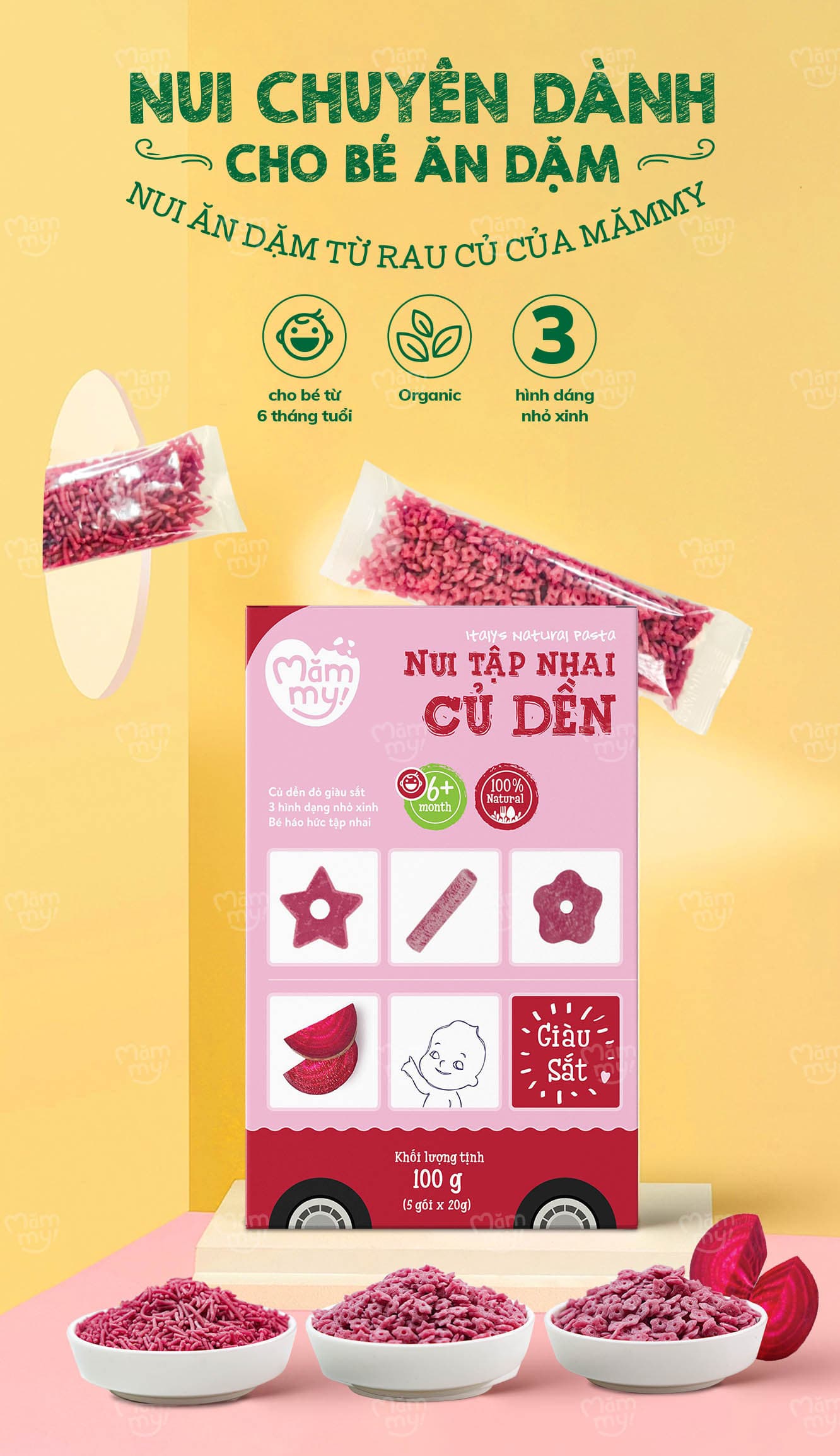 Nui củ dền mini tập nhai - Hộp 100g 2