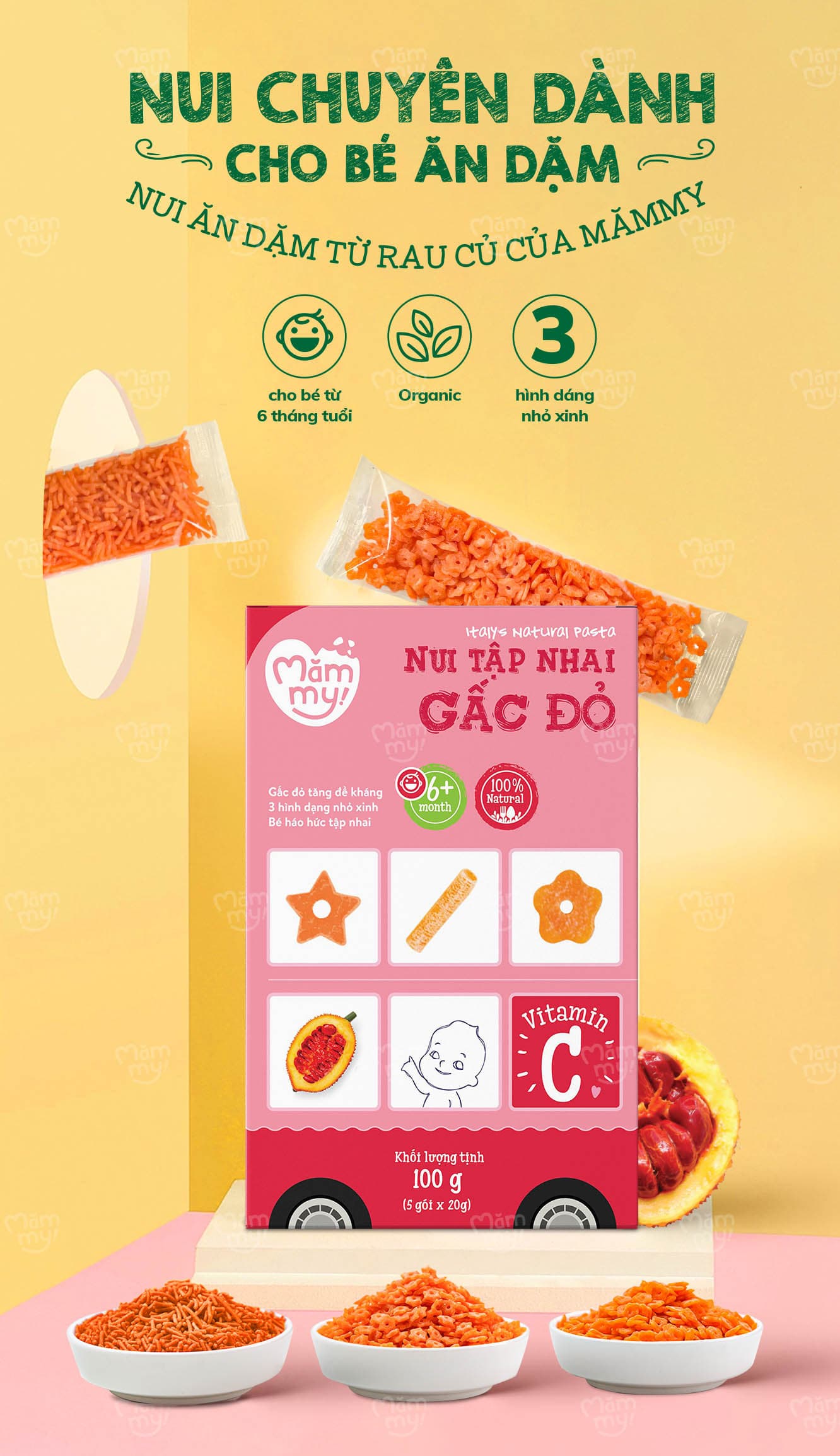 Nui gấc đỏ mini tập nhai - Hộp 100g 2