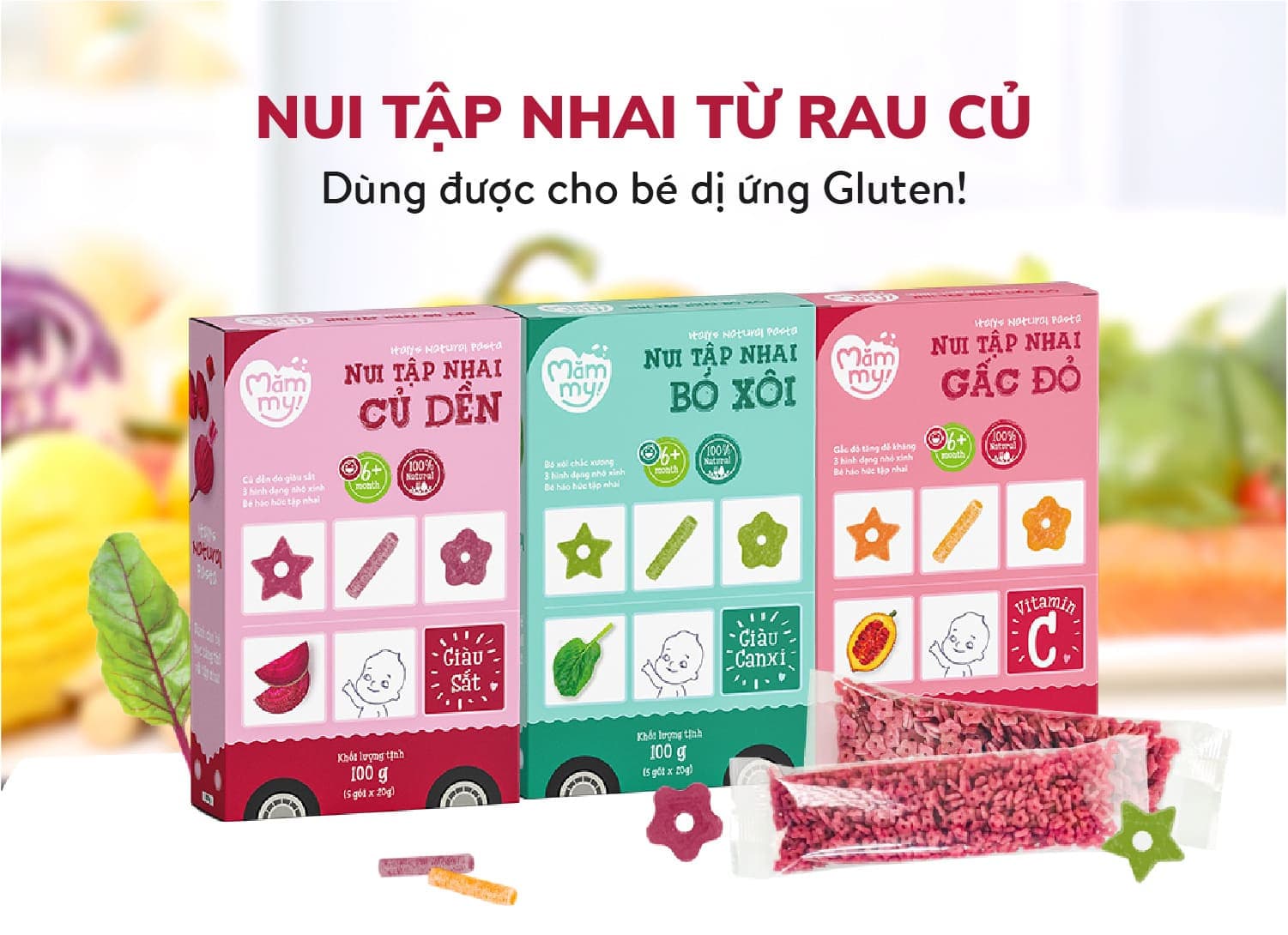 Nui bó xôi mini tập nhai - Hộp 100g 6
