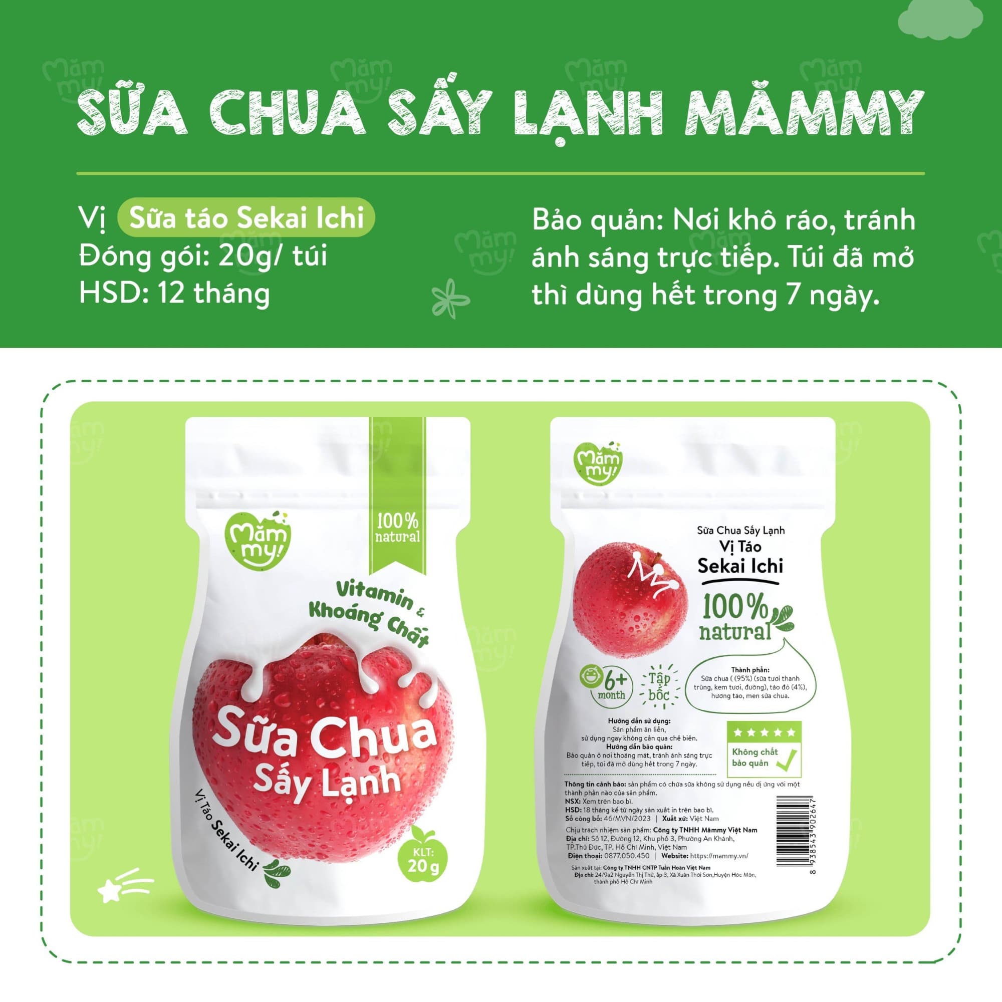 Sữa chua sấy Vị Táo Sekai Ichi  - Túi 20g 16