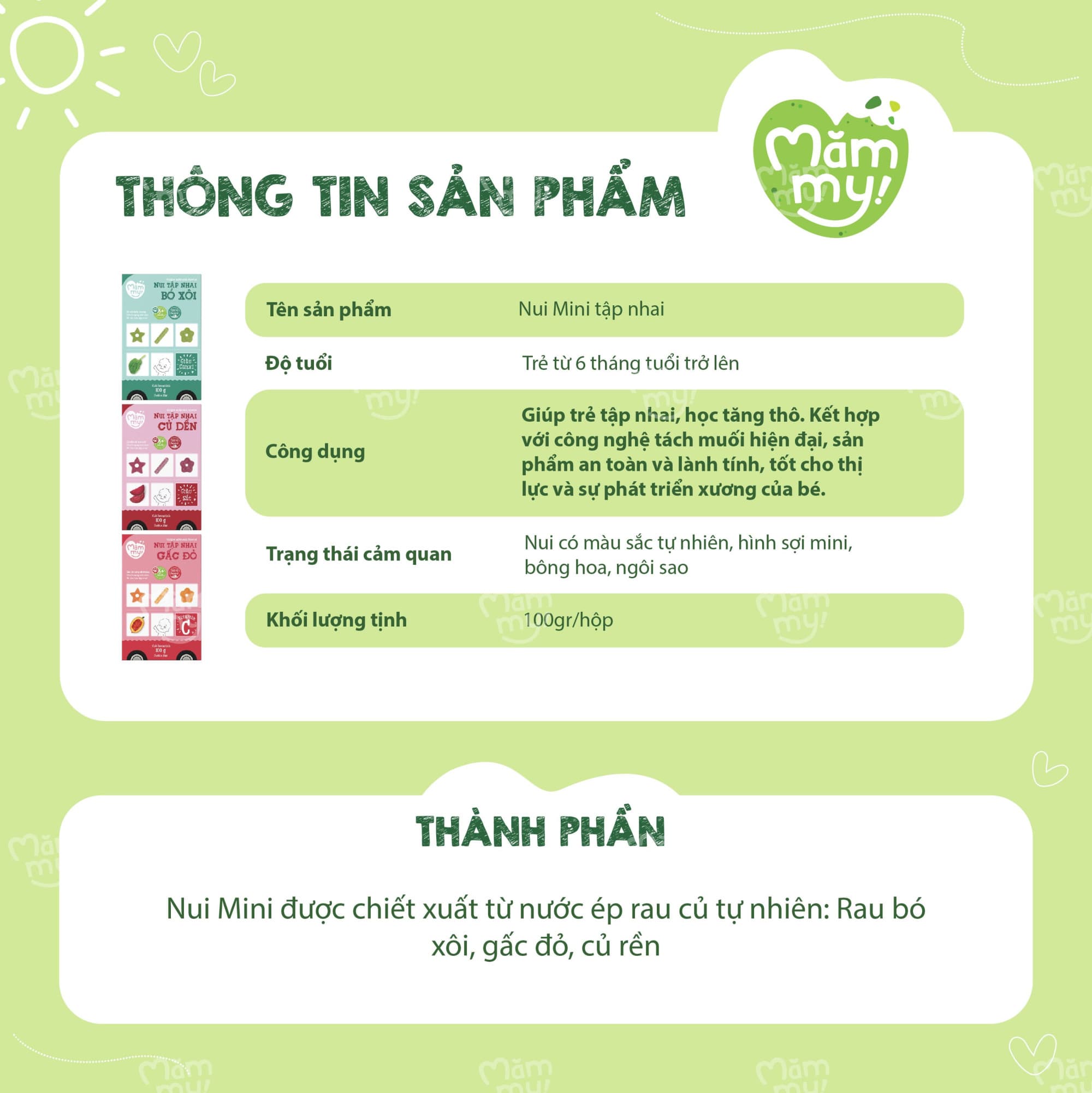 Nui bó xôi mini tập nhai - Hộp 100g 7