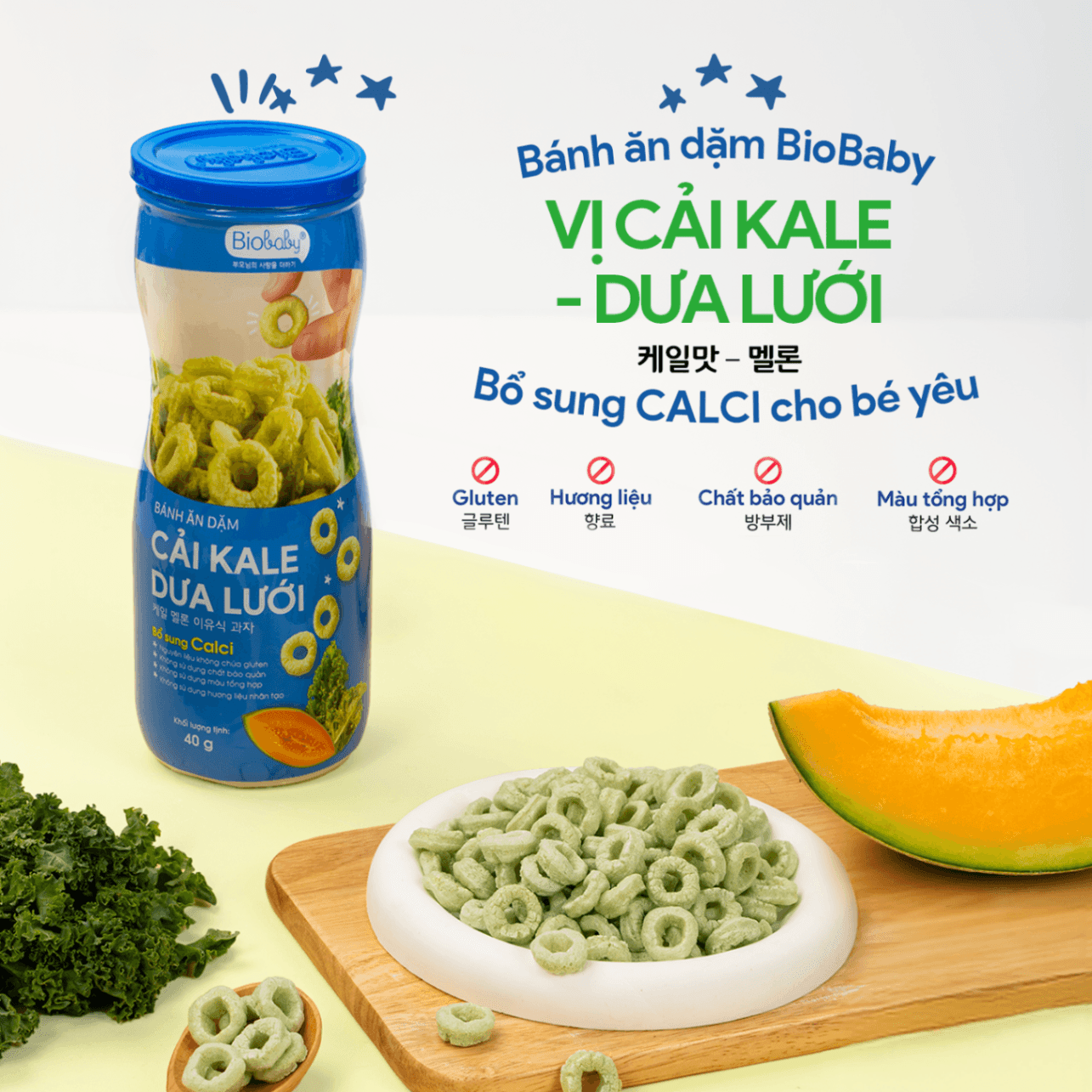 Bánh ăn dặm vị cải kale dưa lưới Biobaby - Hũ 40g 8