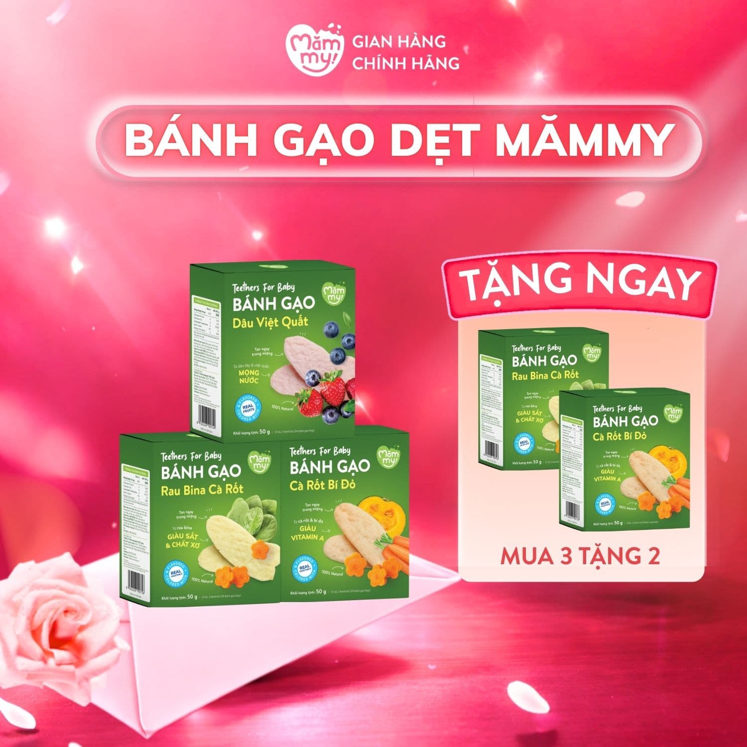 Combo 3 bánh gạo dẹt - Tặng 2 SỮA TƯƠI SẤY 10