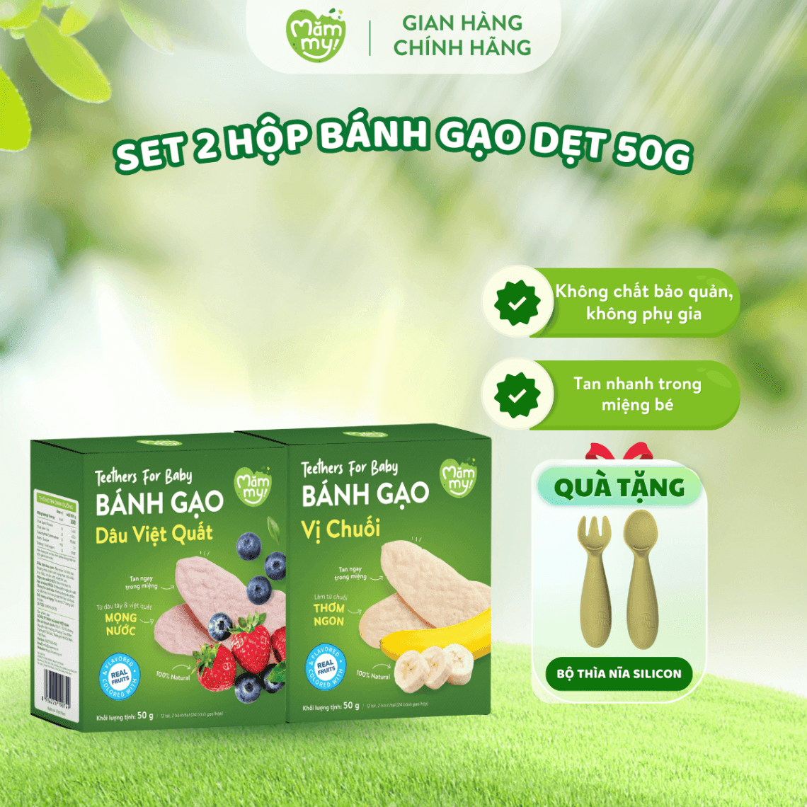 Combo 2 Bánh Gạo Dẹt Vị Trái Cây ( Chuối, Dâu Việt Quất) Hộp 50g 2