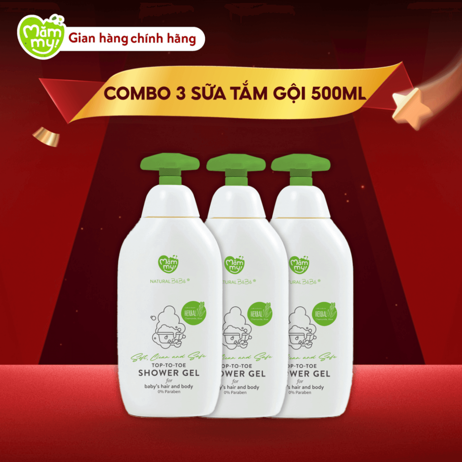Combo 3 Sữa Tắm Gội Mămmy Chai 500ml-Tặng 3 túi nước giặt 500ml hương nắng mới 3
