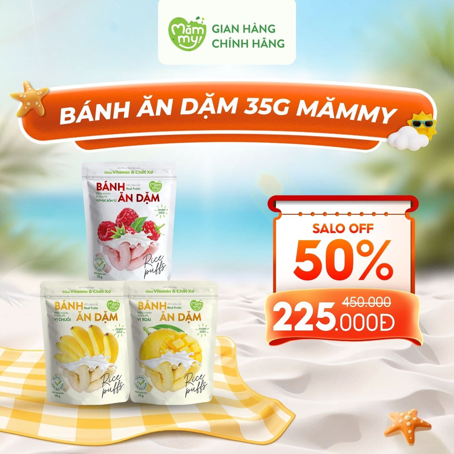 Combo 3 bánh ăn dặm vị trái cây - Túi 35g