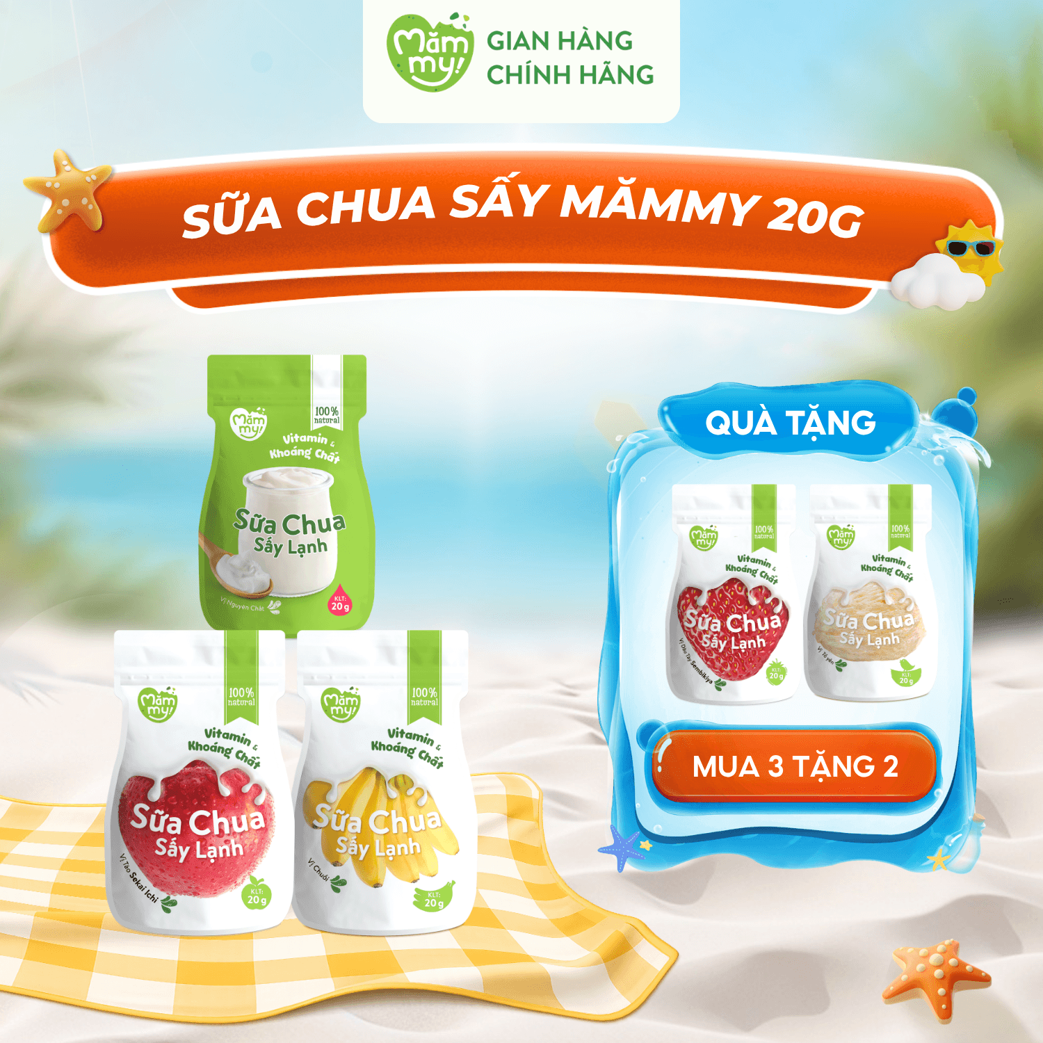 [20.4] Combo 3 Sữa Chua Sấy Mămmy Túi 20g - Tặng 2 Sữa chua sấy (vị Tổ yến, táo)