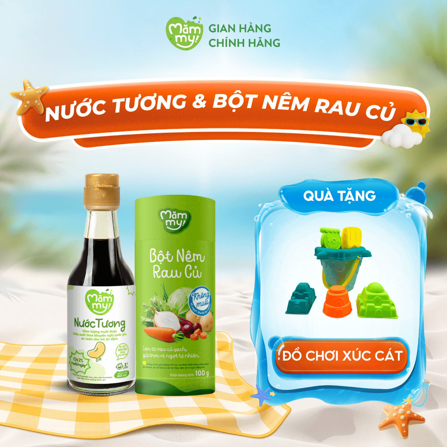 Combo gia vị: Nước tương + bột nêm rau củ - Tặng THÙNG ĐỒ CHƠI XÚC CÁT