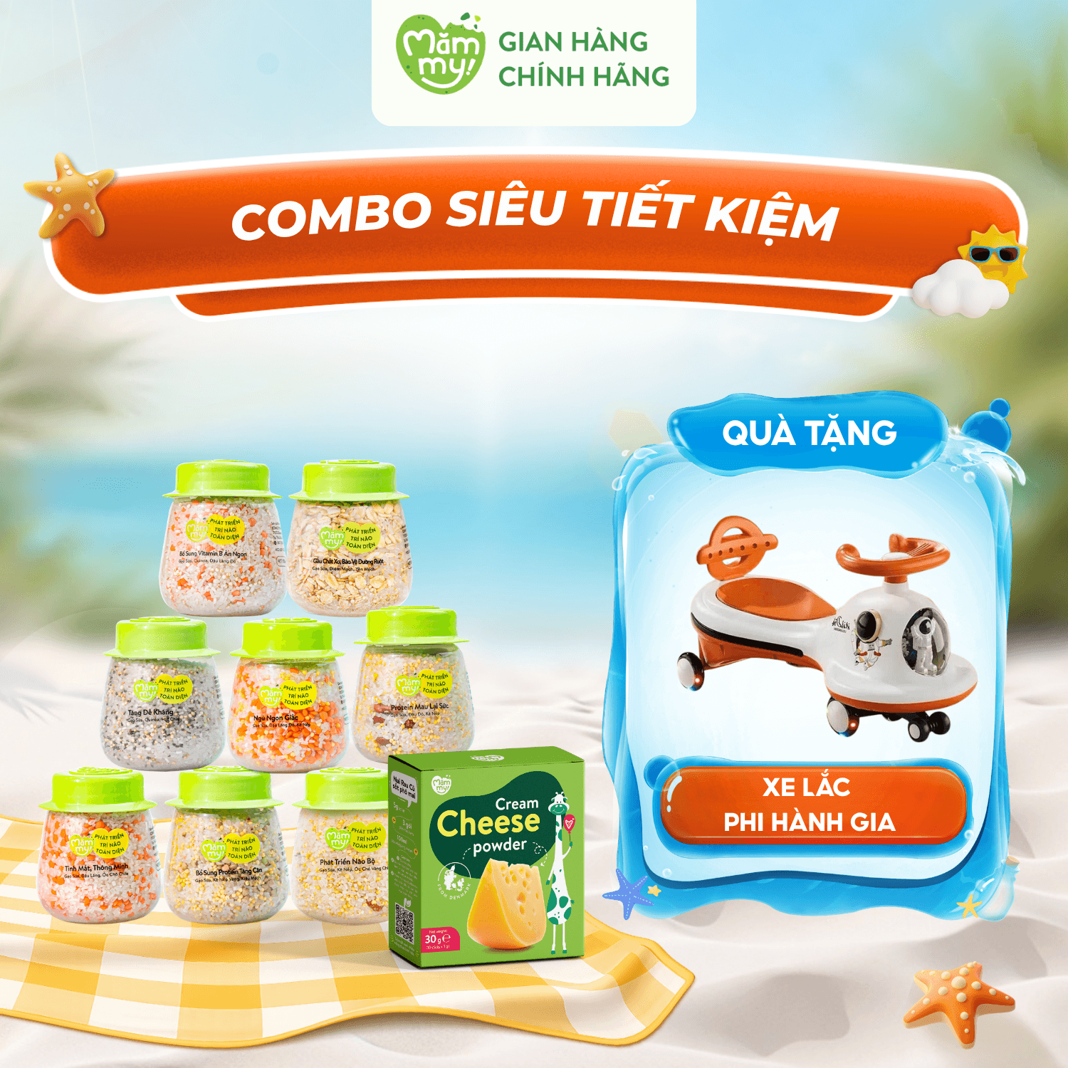 [Tặng Xe Lắc] Combo set 9 hạt mix & Bột phô mai tách muối