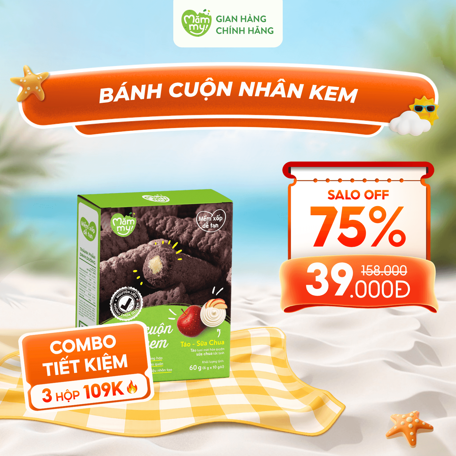 [DATE T7] Bánh Cuộn Nhân Kem Hộp 60g