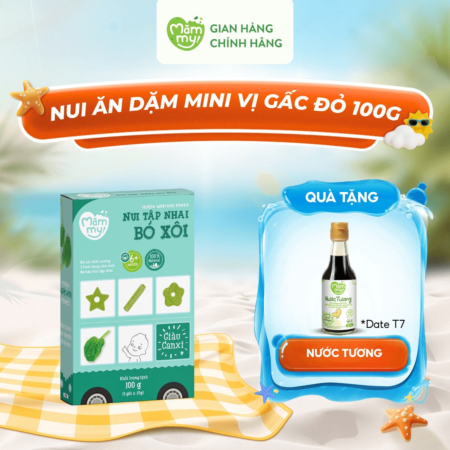 Nui bó xôi mini tập nhai - Hộp 100g