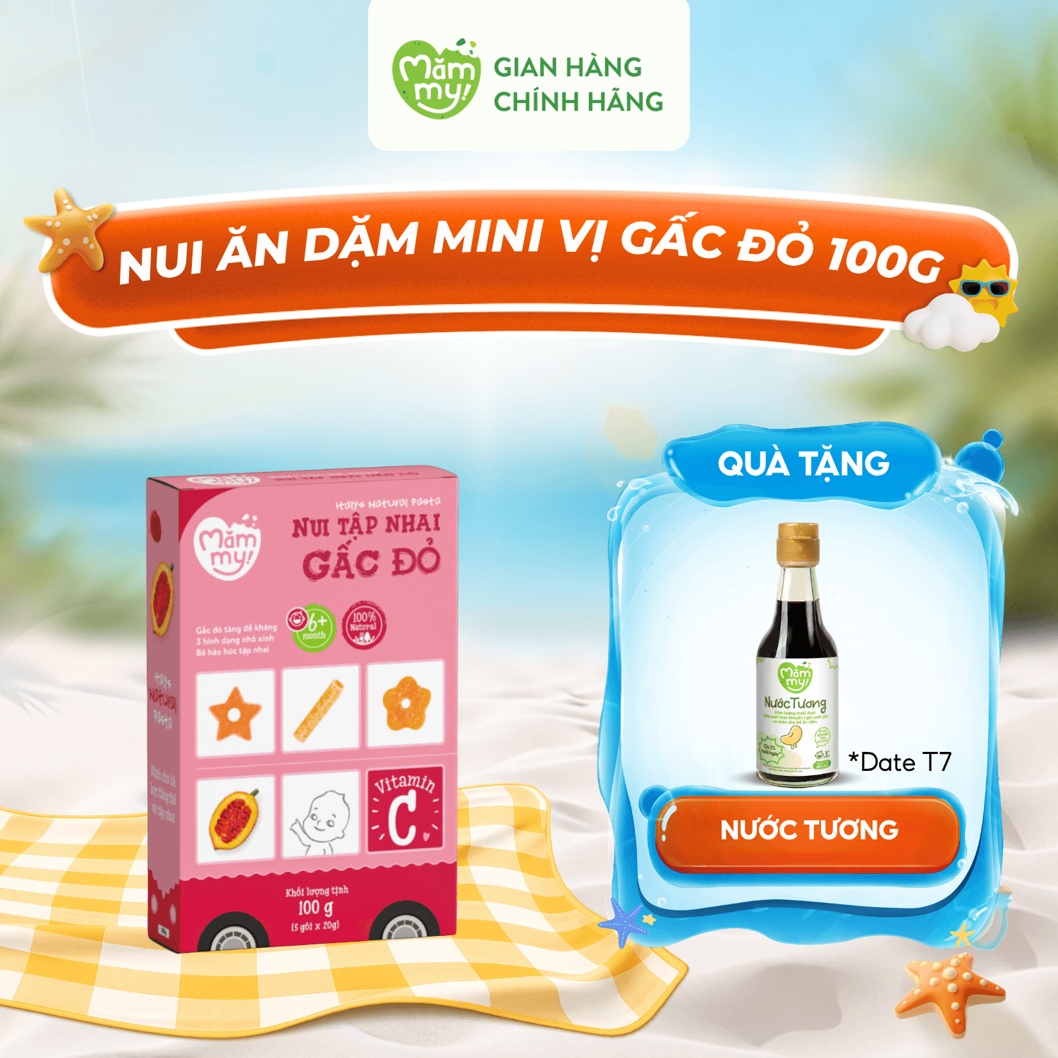 Nui gấc đỏ mini tập nhai - Hộp 100g