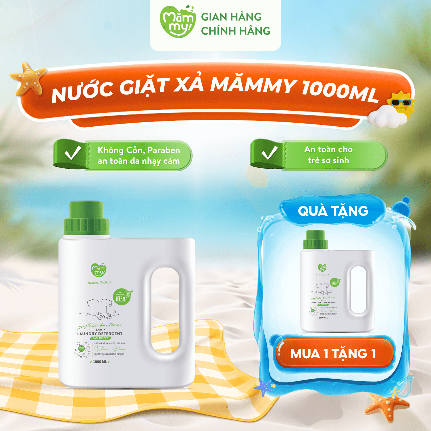 [DATE 12/2027] Nước giặt xả sinh học Natural BéBé - Mùi nắng mới (Orrchis) - MUA 1 TẶNG 1