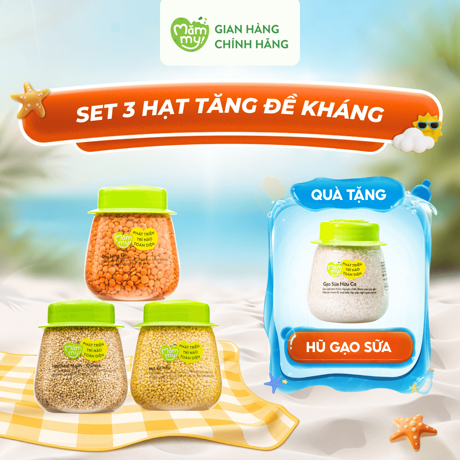 Set 3 hũ hạt kê nếp, đậu lăng, diêm mạch - Hỗ trợ tăng đề kháng