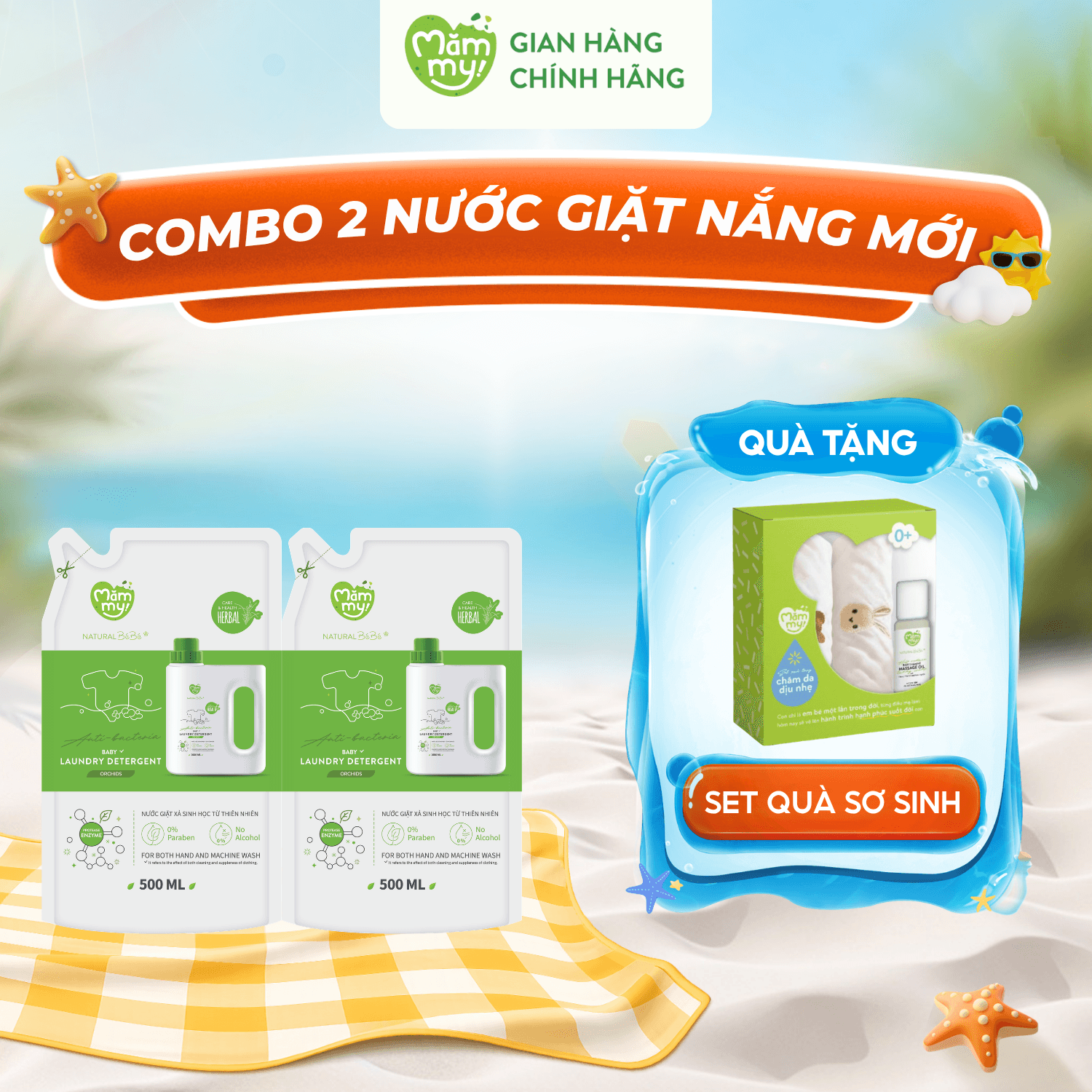 Combo 2 Túi Nước Giặt Xả Mămmy Túi 500ml - Tặng SET QUÀ SƠ SINH