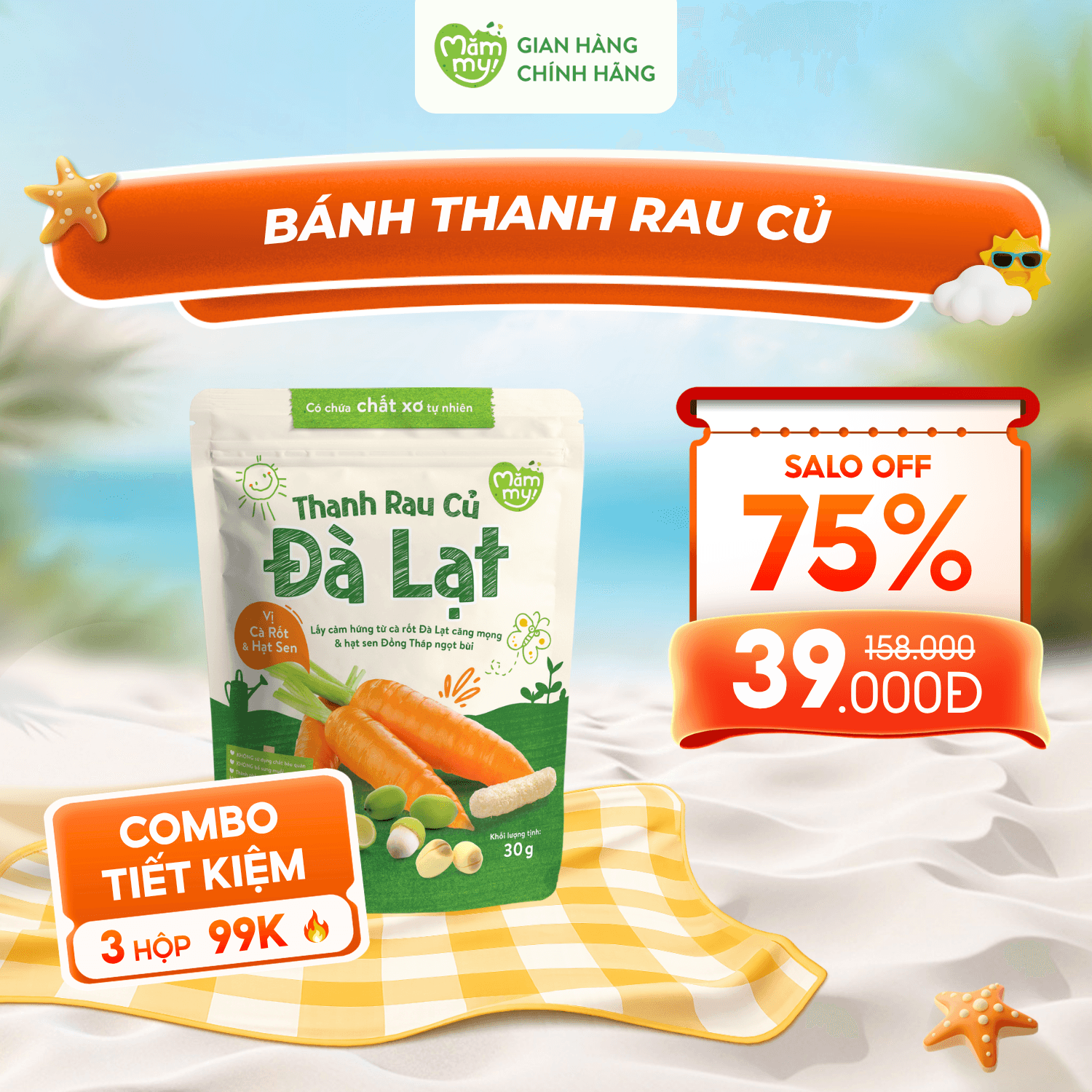 [DATE T7] Bánh ăn dặm Thanh Rau Củ - Túi 30g