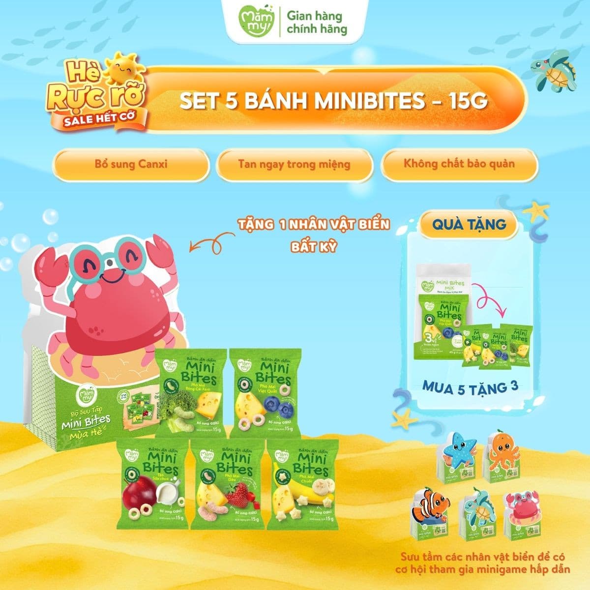 Combo 5 Bánh Ăn Dặm Minibites Đủ Vị + Túi Giấy Minibites