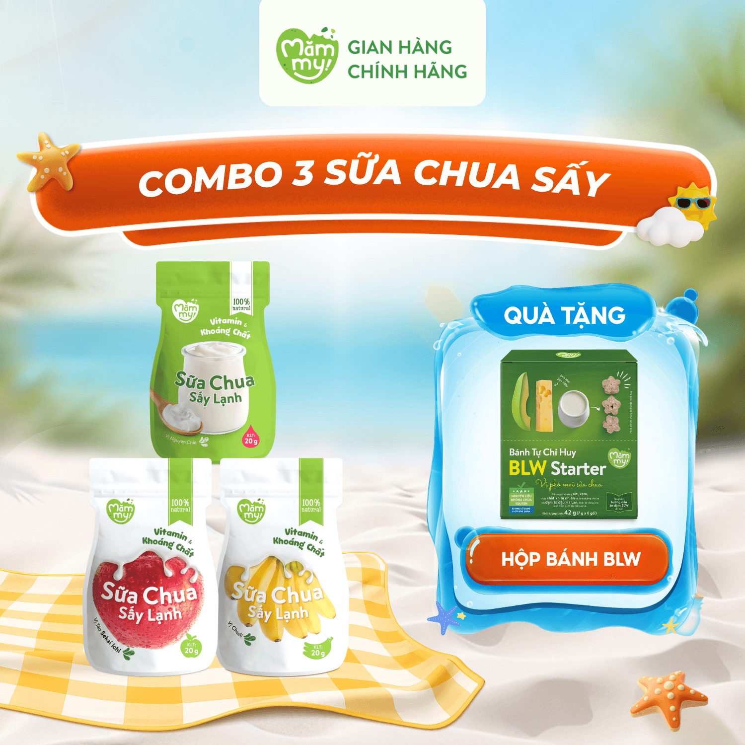 Combo 3 Sữa Chua Sấy Mămmy Túi 20g - Tặng 1 hộp bánh ăn dặm tự chỉ huy BLW