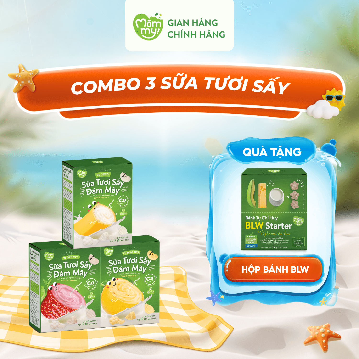 Combo 3 sữa tươi sấy  Hộp 14g - Tặng 1 hộp bánh ăn dặm tự chỉ huy BLW
