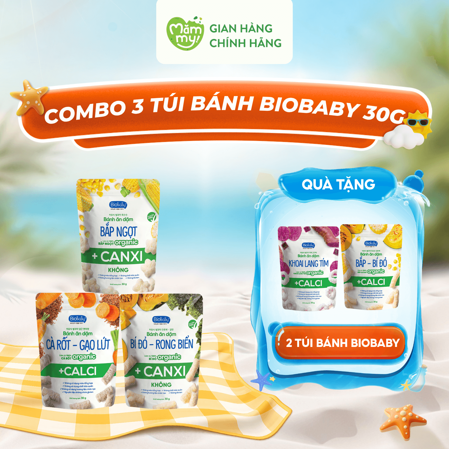 Combo 3 bánh túi Biobaby - Tặng 2 bánh túi Biobaby