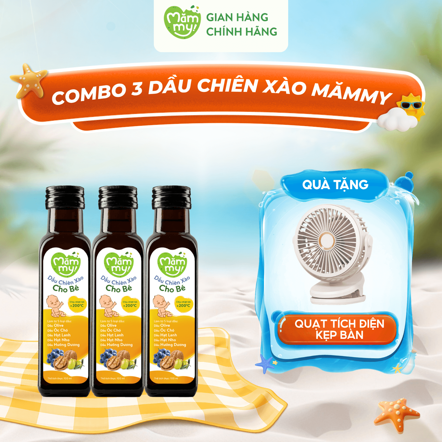 Combo 3 Dầu Chiên Xào Mămmy 100ML - Tặng QUẠT TÍCH ĐIỆN KẸP BÀN