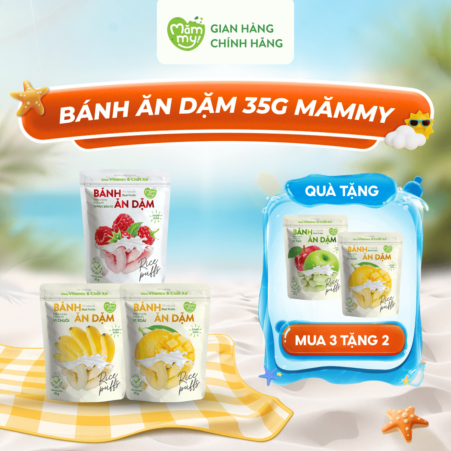 Combo 3 bánh ăn dặm vị trái cây túi 35g [MUA 3 TẶNG 2]