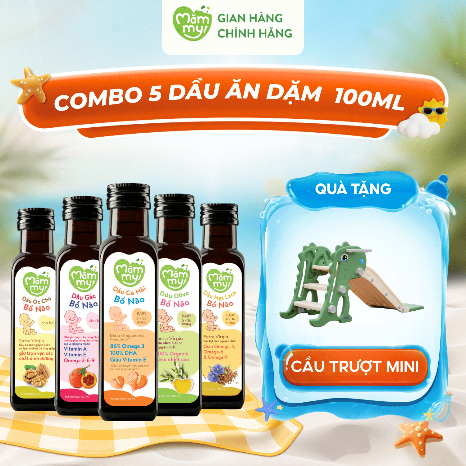 Combo 5 dầu ăn dặm chai 100ml - Tặng CẦU TRƯỢT MINI