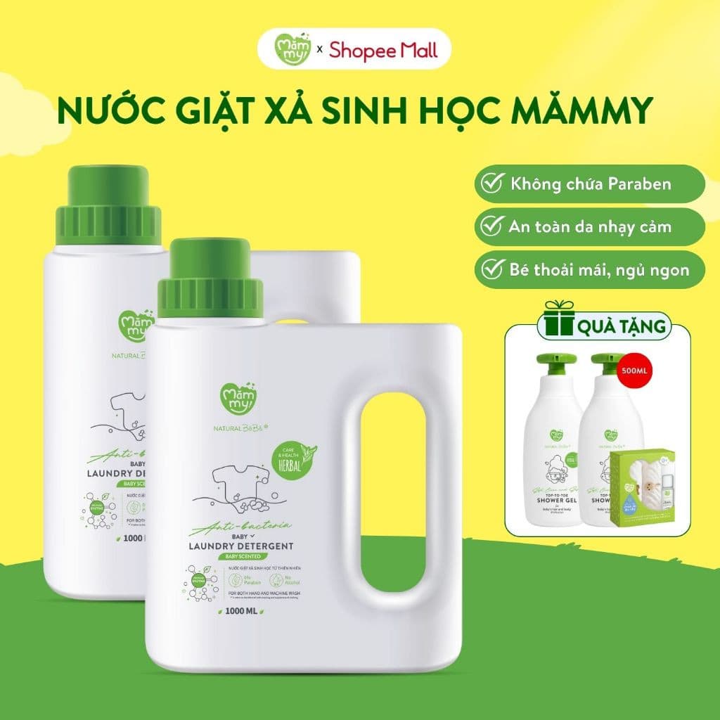 Combo 2 can nước giặt 1000ml và 2 chai sữa tắm 500ml - Tặng 2 chai sữa tắm 200ml và 1 balo súng nước 2