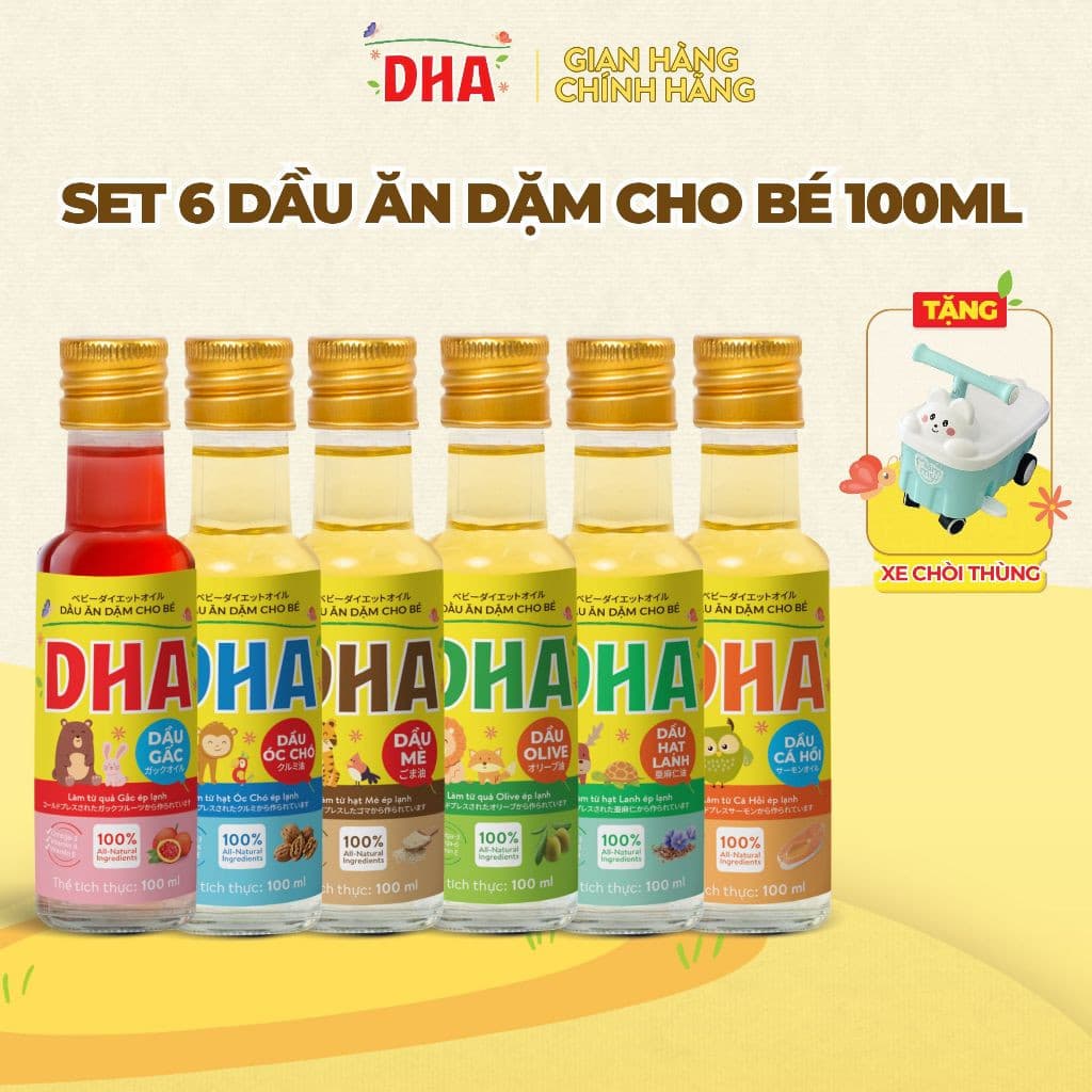 Combo 3 dầu ăn dặm DHA (Dầu Mè, Gấc, Óc chó) chai 100ML - Tặng 3 CHAI DẦU DHA 55ML 2