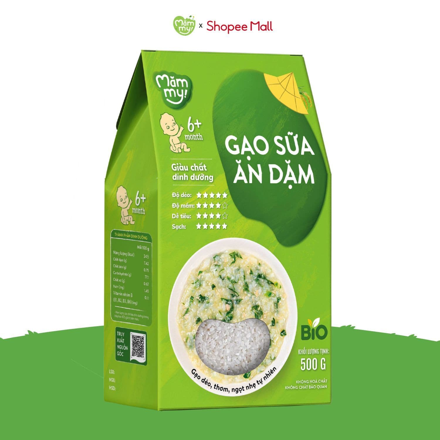 [DATE T8] Gạo sữa hữu cơ Mămmy Hộp 500g 2