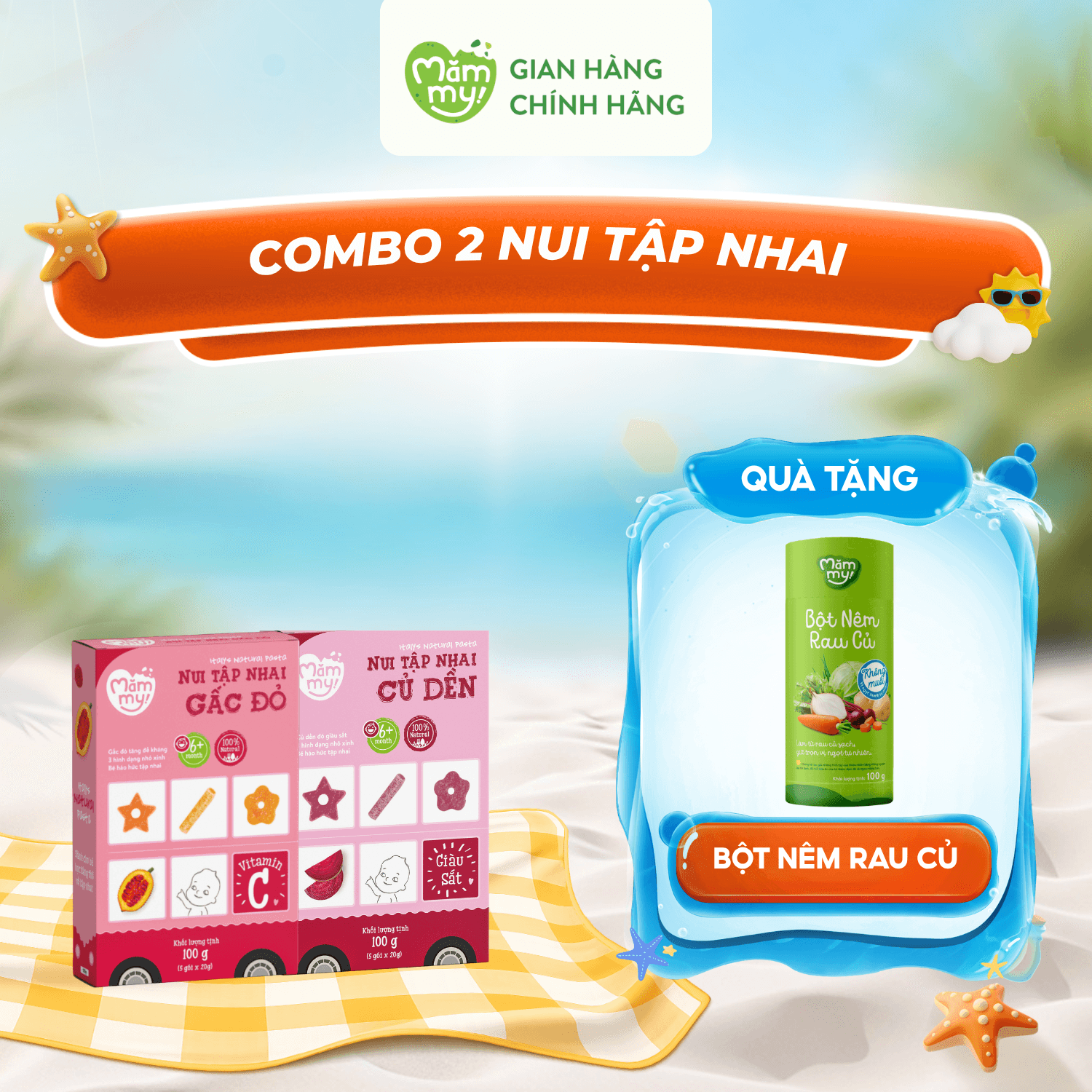 COMBO 2 Nui Ăn Dặm - Tặng BỘT NÊM RAU CỦ