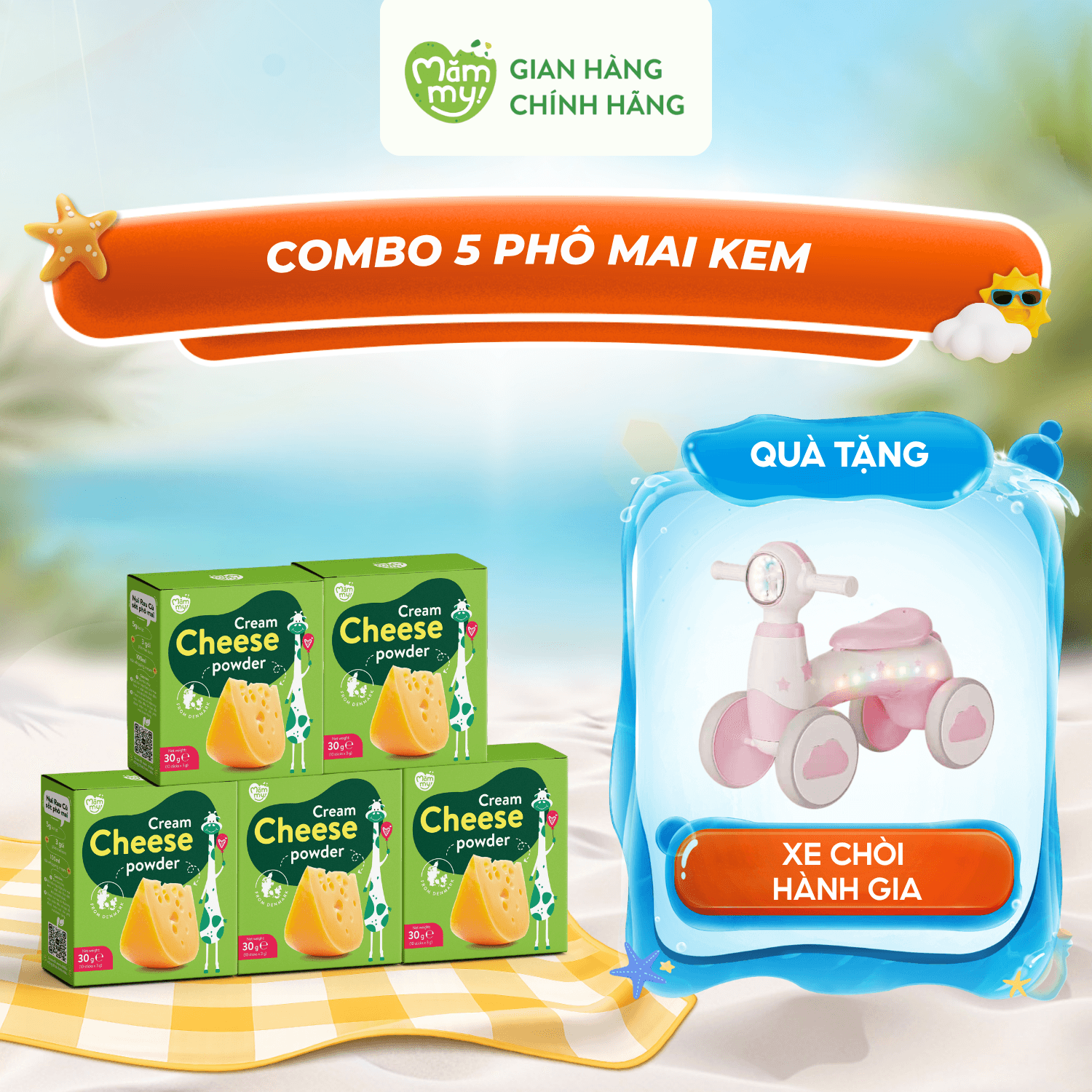 Combo 5 phô mai kem - [QUÀ TẶNG] XE CHÒI CHÂN PHI HÀNH GIA