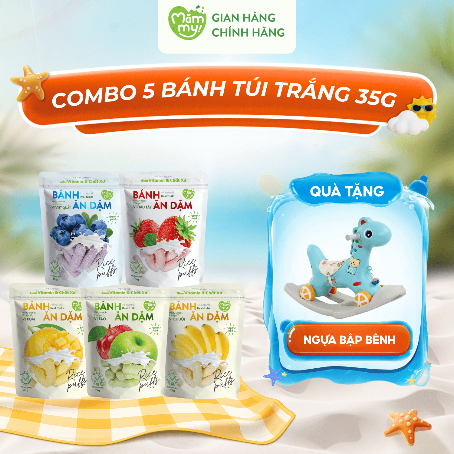 Combo 5 bánh ăn dặm - Túi 35g [Tặng Ngựa bập bênh]