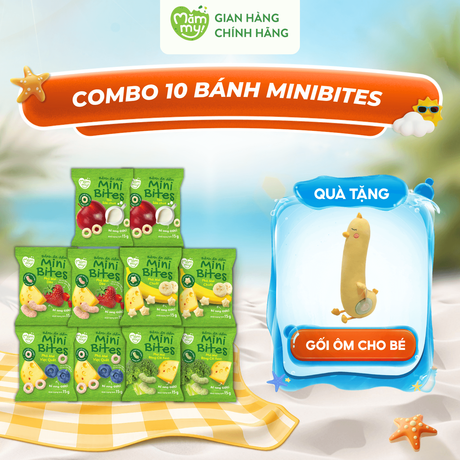 Combo 10 bánh Minibites (đủ vị) - Tặng GỐI ÔM CHO BÉ