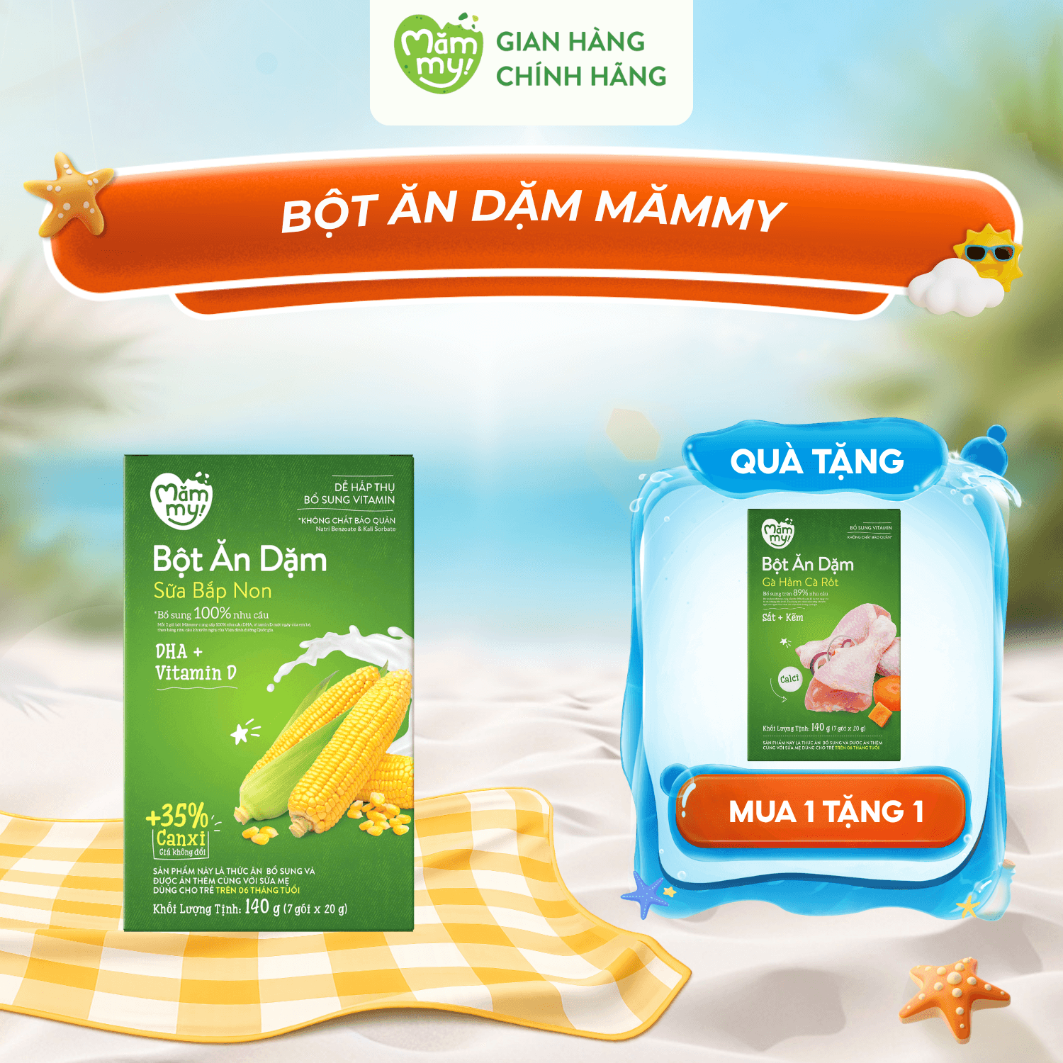 [DATE T9/10] - [MUA 1 TẶNG 1] Bột ăn dặm Mămmy Hộp 140g - 7 gói x  20g