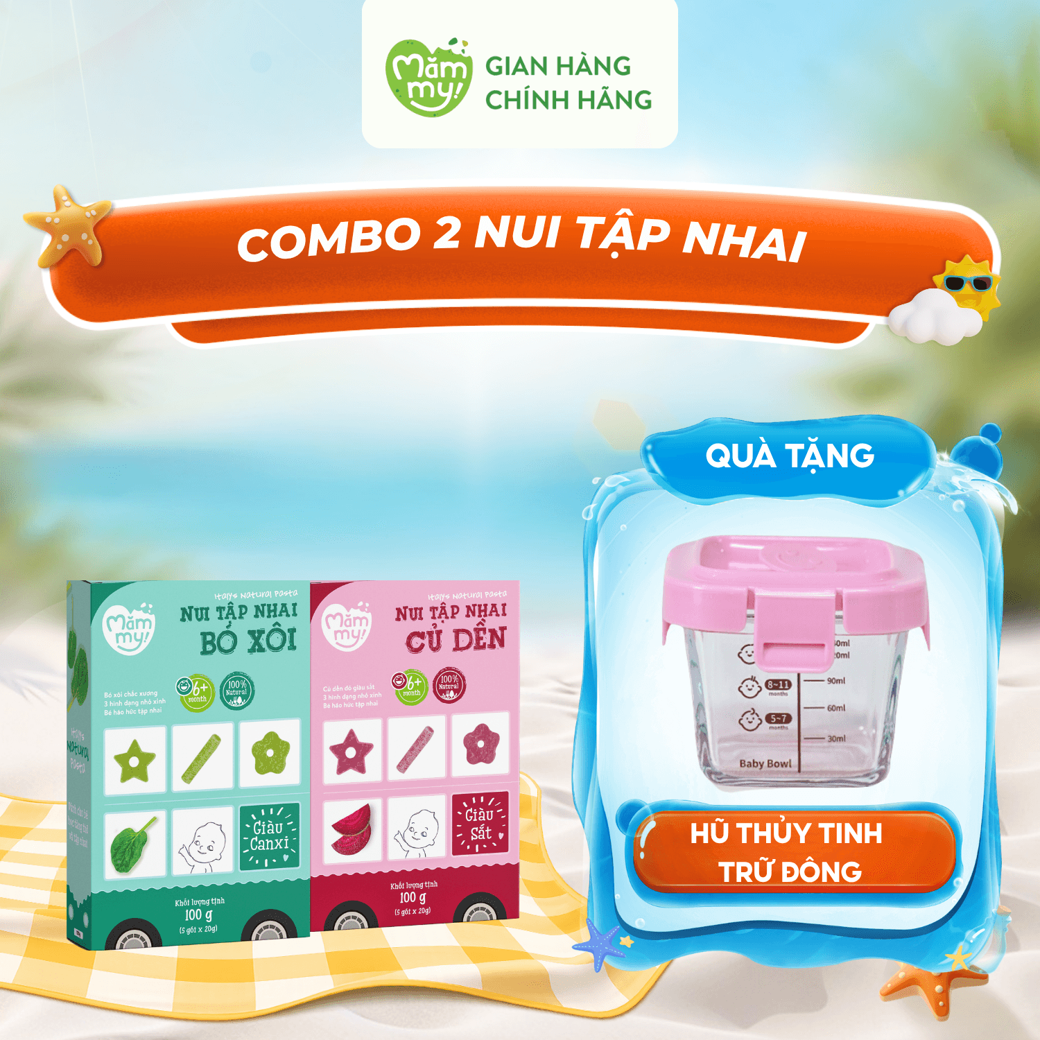 Combo 2 Hộp Nui Ăn Dặm- Tặng HỦ THỦY TINH TRỮ ĐÔNG