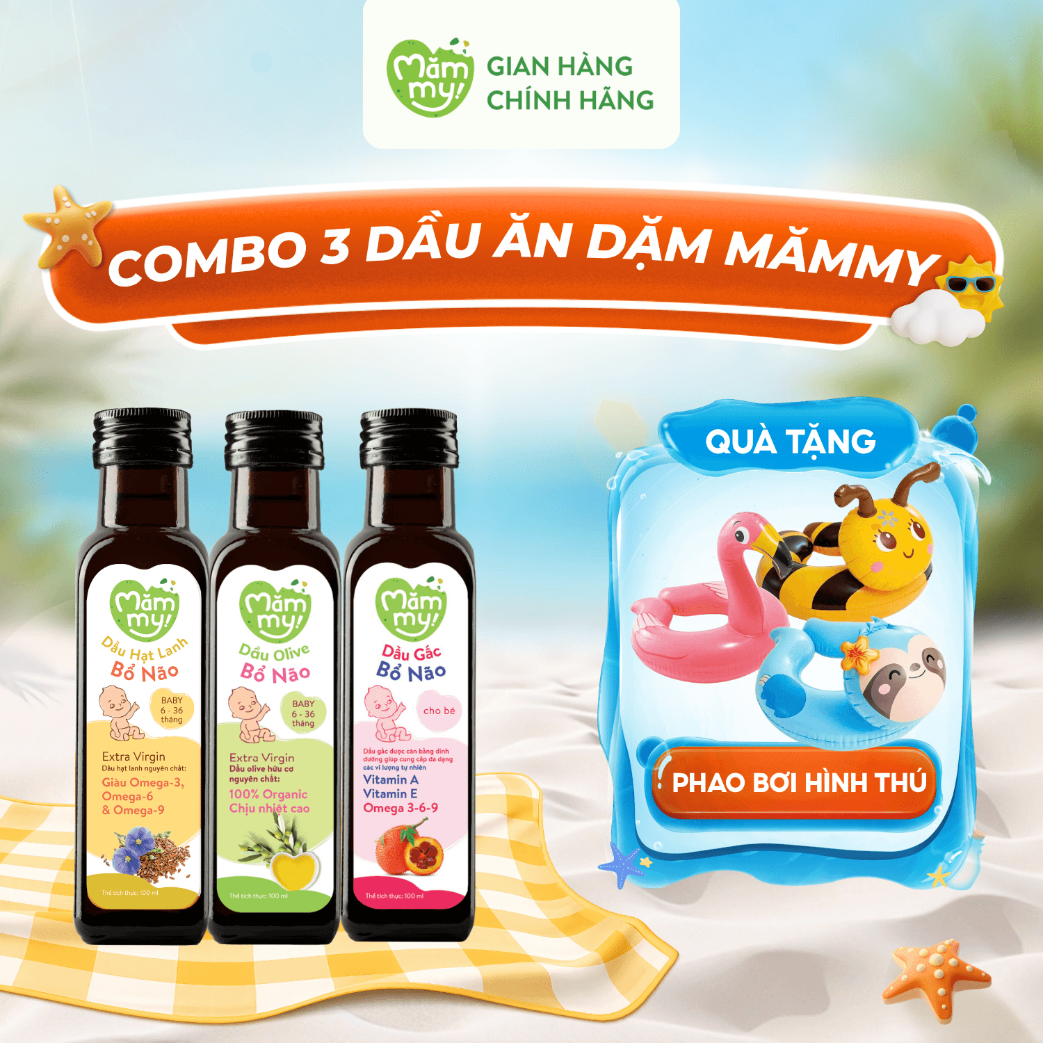 Combo 3 dầu ăn dặm chai 100ml - Tặng PHAO BƠI HÌNH THÚ