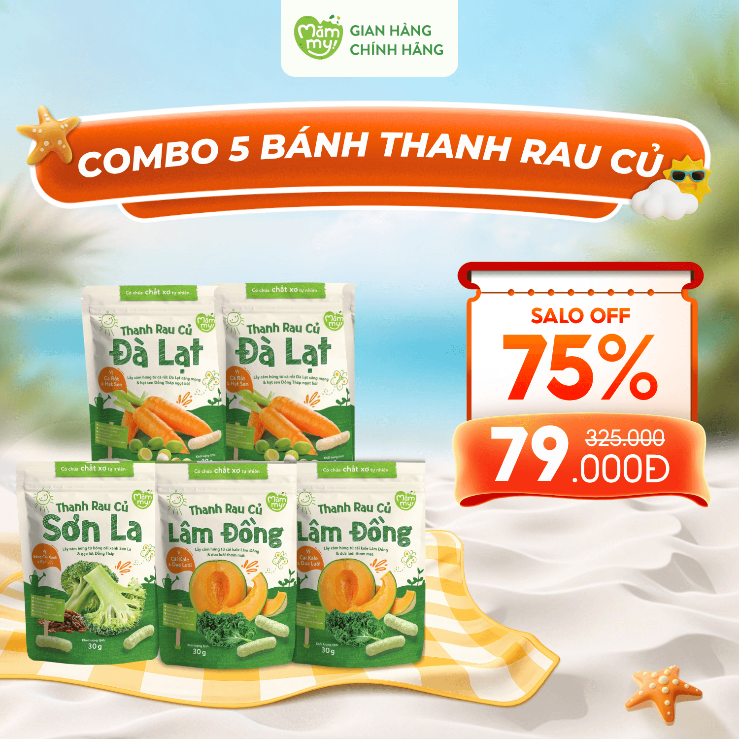 [30-60 NGÀY] Combo 5 Bánh Ăn Dặm Thanh Rau Củ 30g