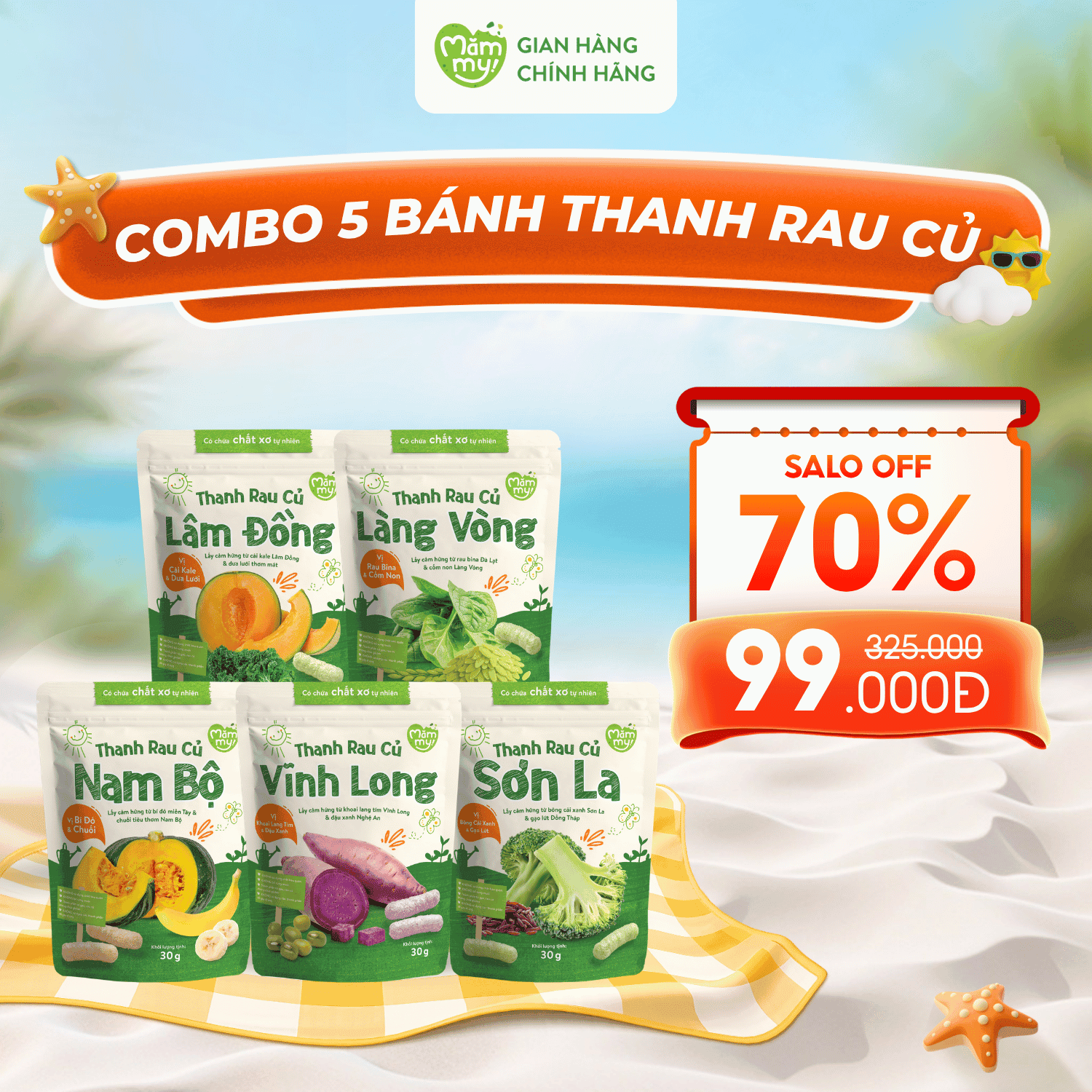 [30-60 NGÀY] Combo 5 Bánh Ăn Dặm Thanh Rau Củ 30g