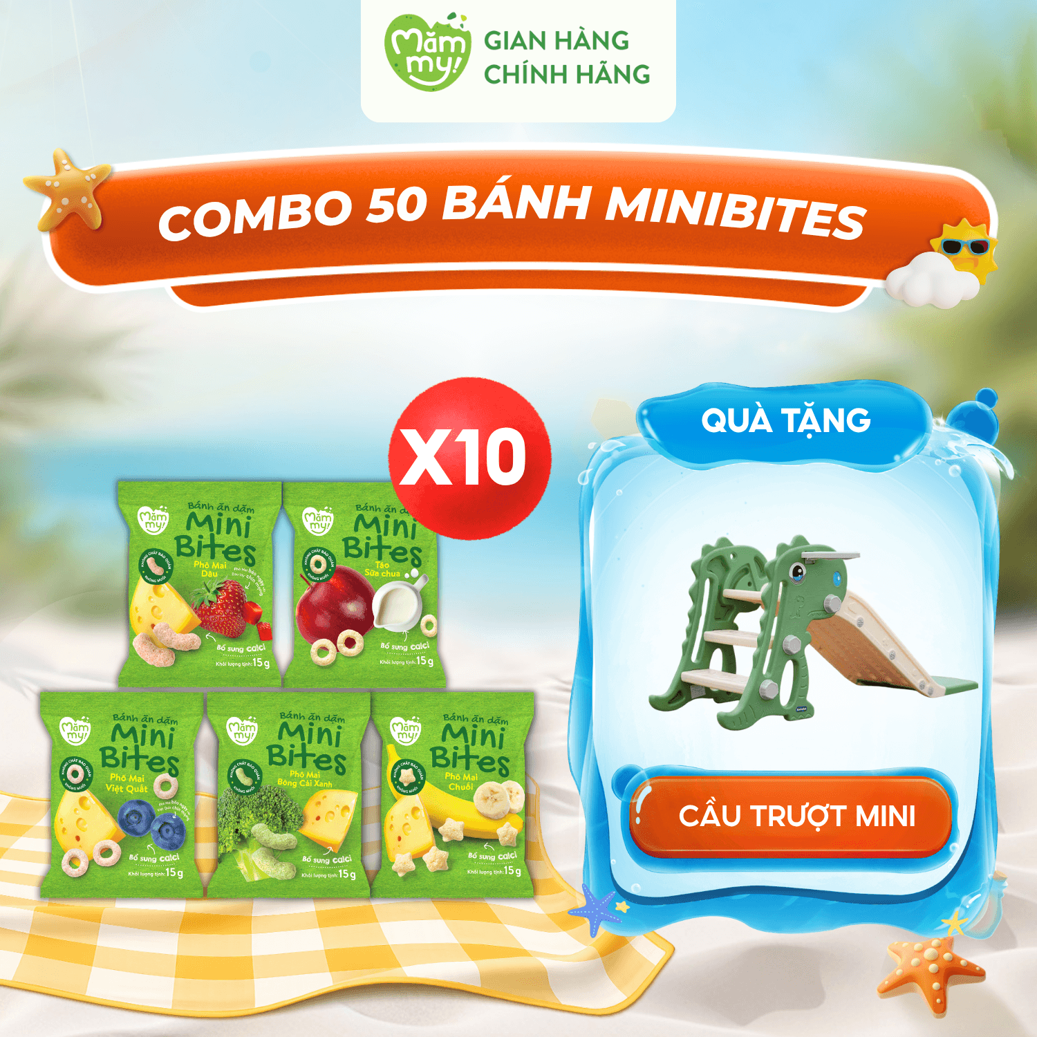 Combo 1 Thùng Bánh Minibites (50 Gói Đủ Vị) - TẶNG CẦU TRƯỢT MINI
