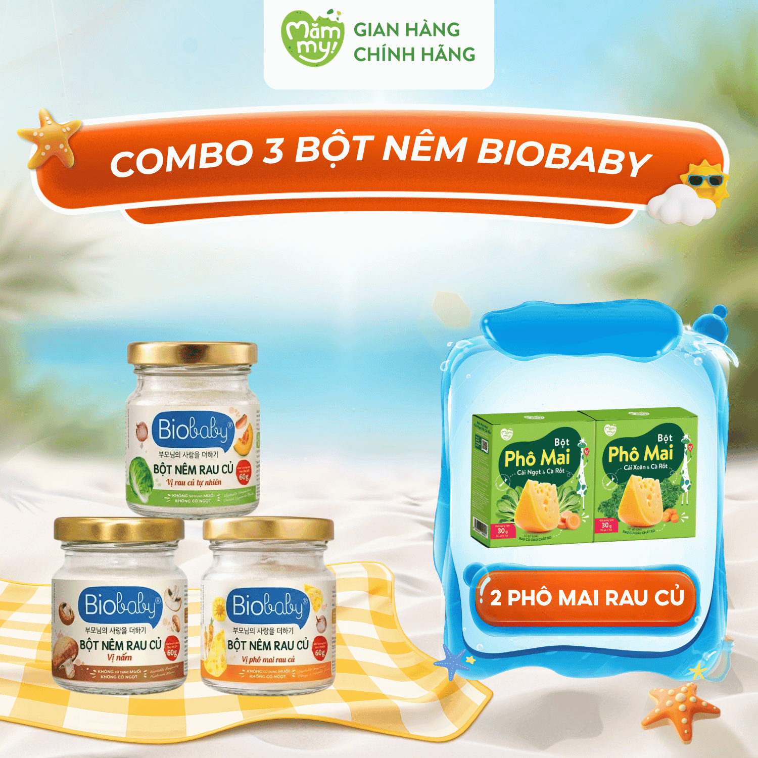 Combo 3 Hũ Bột Nêm Biobaby - Tặng 2 HỘP PHÔ MAI RAU CỦ MĂMMMY