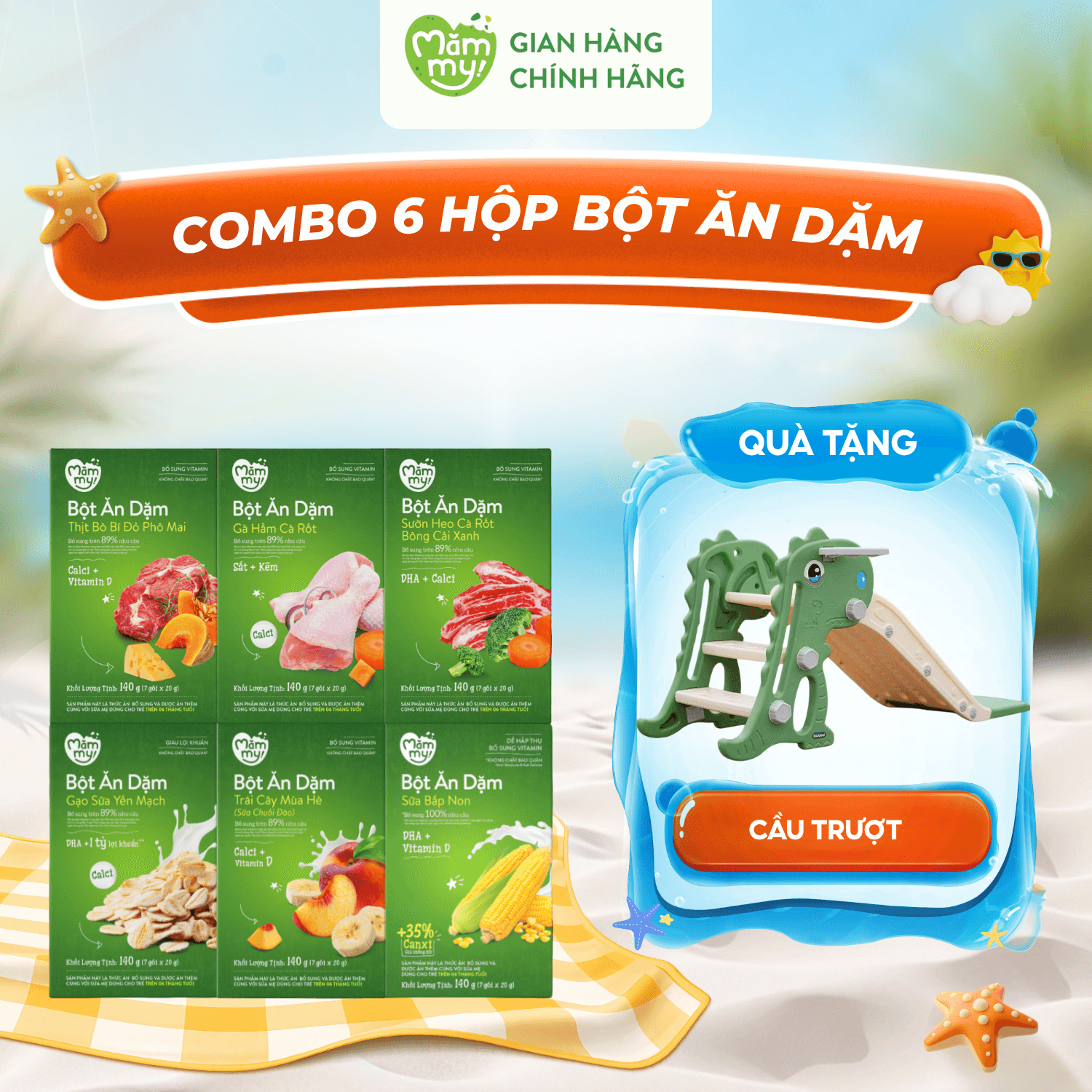 Combo 6 hộp bột ăn dặm (đủ vị) - Tặng CẦU TRƯỢT MINI