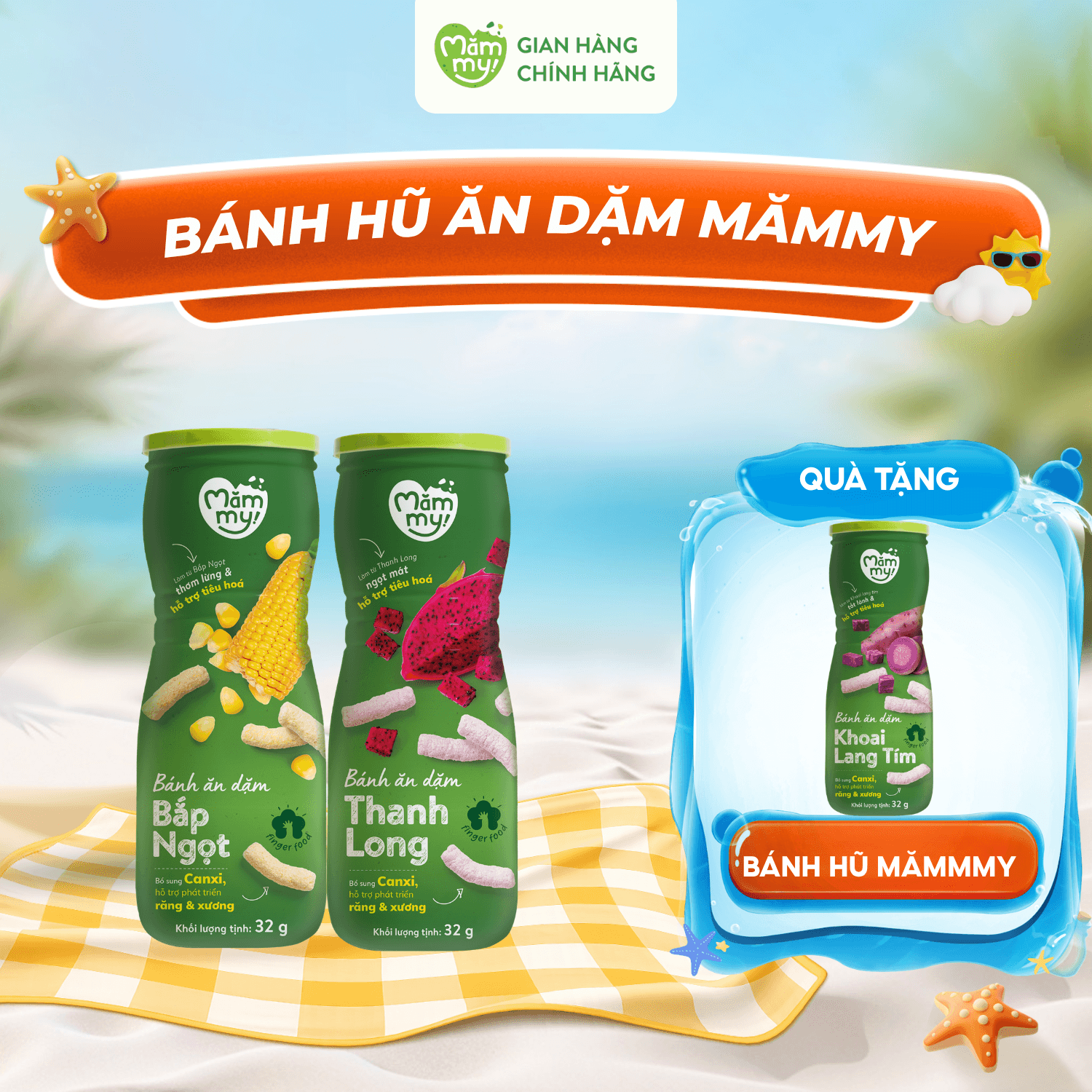 [MUA 2 TẶNG 1] Bánh Hũ Ăn Dặm Mămmy ( Thanh Long, Bắp Ngọt)