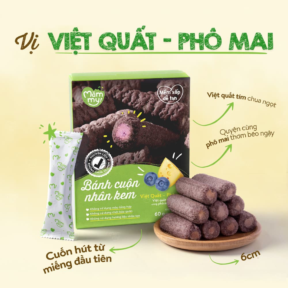 Bánh cuộn nhân kem Việt quất- Phô mai 60 g (10 thanh) 2