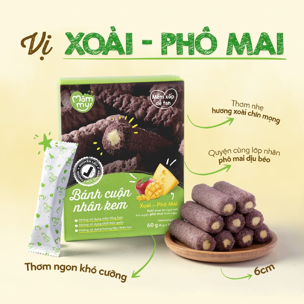 Bánh cuộn nhân kem Xoài - Phô mai 60 g (10 thanh) 2