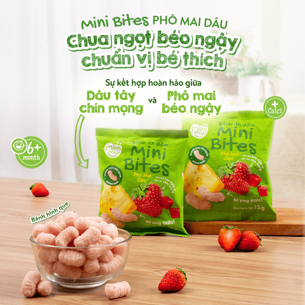 Bánh ăn dặm Mini Bites Dâu - Phô mai 15 g 2