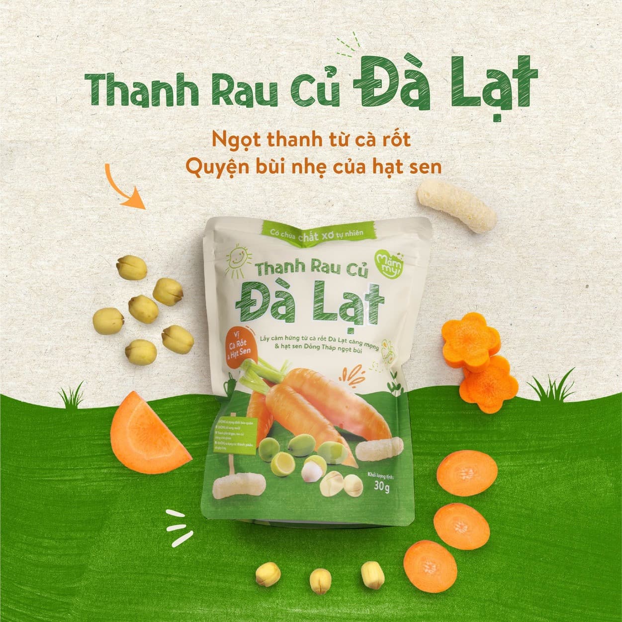 Bánh thanh rau củ Đà Lạt vị Cà Rốt & Hạt Sen 30 g 2