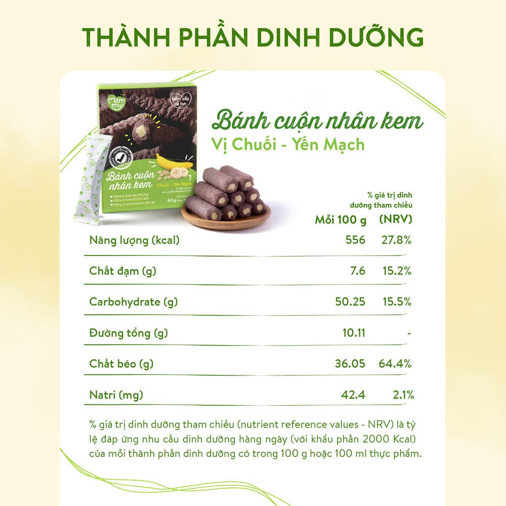Bánh cuộn nhân kem Chuối - Yến mạch 60 g (10 thanh) 3